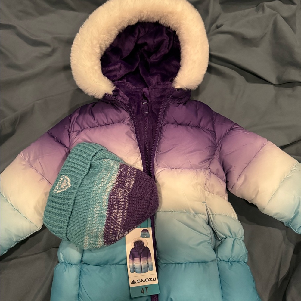 Snozu Purple and Blue Gradient Puffer Jacket with Beanie